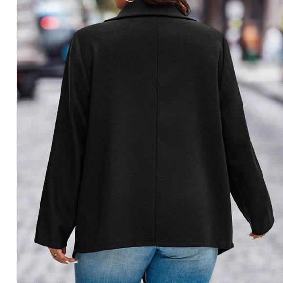 Luxe Black Zip up Waterfall jacket Coat - Picture 3 of 4